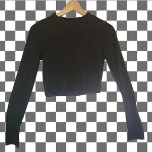 Rue21 Black Cropped Fitted Sweatshirt with Mandarin Collar